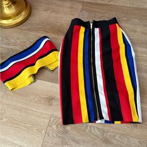 Fashion Nova Red and Yellow Pencil Skirt Set Casual Resort Wear